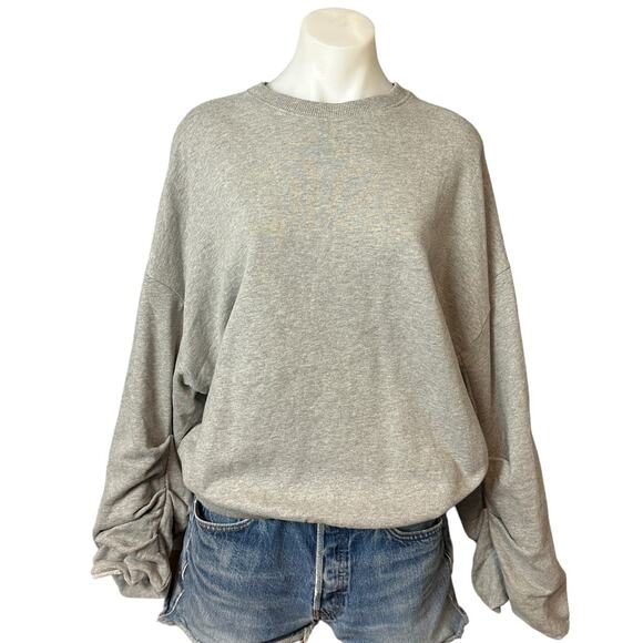 GRLFRND Oversized Gather Sweatshirt Medium Gray Slouchy Ruched Sleeves $215 NEW - Picture 4 of 8